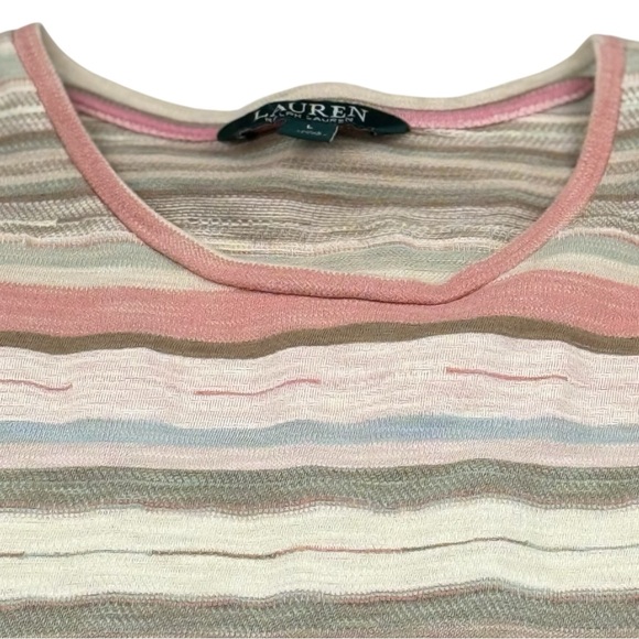 Lauren Ralph Lauren Striped Cotton Midi Dress L Earth Tones Casual Chic - Picture 7 of 9